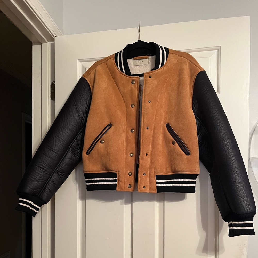 NWOT Free People black and brown varsity jacket